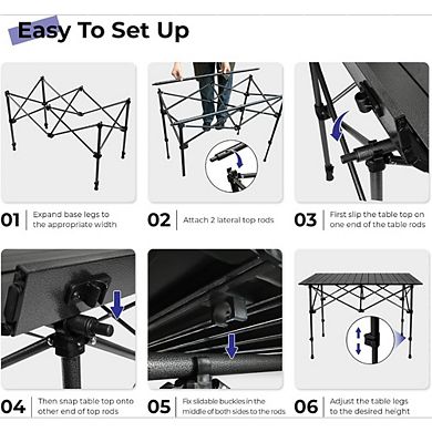 Lightweight Aluminum Folding Camp Table, Adjustable Height with Carry Bag for Camping & BBQ