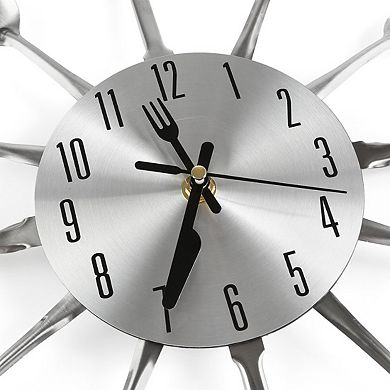 16" Silent Cutlery Wall Clock: Spoon & Fork Dial, Easy Read, Battery Operated, Perfect for Kitchens