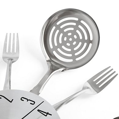 16" Silent Cutlery Wall Clock: Spoon & Fork Dial, Easy Read, Battery Operated, Perfect for Kitchens