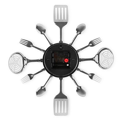 16" Silent Cutlery Wall Clock: Spoon & Fork Dial, Easy Read, Battery Operated, Perfect for Kitchens