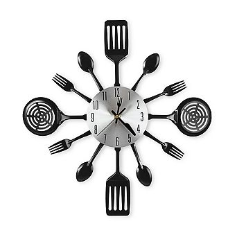 16" Silent Cutlery Wall Clock: Spoon & Fork Dial, Easy Read, Battery Operated, Perfect for Kitchens