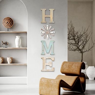 Farmhouse Wall Decor: Rustic Letters and Windmill Clock for Home (H, M, E, O)