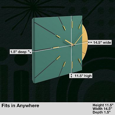 Mid Century Modern Wall Clock: Green, Decorative Accent, Silent Operation, Perfect for Living Room