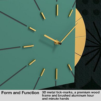 Mid Century Modern Wall Clock: Green, Decorative Accent, Silent Operation, Perfect for Living Room