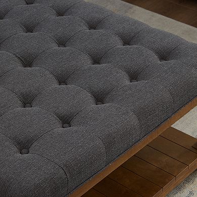 Merax Large Square Upholstered Tufted Linen Ottoman Coffee Table