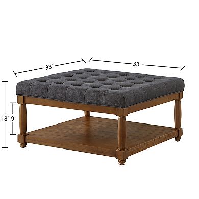 Merax Large Square Upholstered Tufted Linen Ottoman Coffee Table
