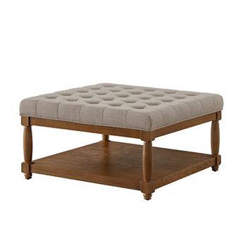 Merax Large Square Upholstered Tufted Linen Ottoman Coffee Table