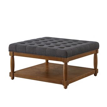 Merax Large Square Upholstered Tufted Linen Ottoman Coffee Table