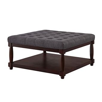 Merax Large Square Upholstered Tufted Linen Ottoman Coffee Table