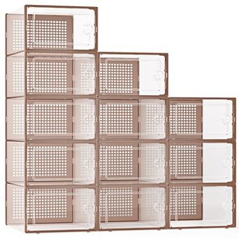 12 Pack Clear Plastic Stackable Shoe Storage Bins: Fits Max Size 12 Shoes, Multi-Purpose, Breathable