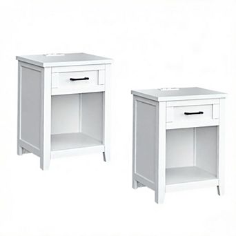 ZUQIETA Farmhouse Nightstand Set of 2 with Charging Station&Large Storage,Pure White