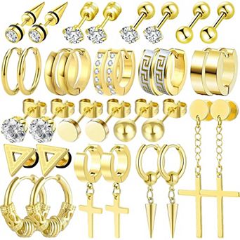 ZUQIETA 17-Pair Men‘s Earring Kit - Stainless Steel