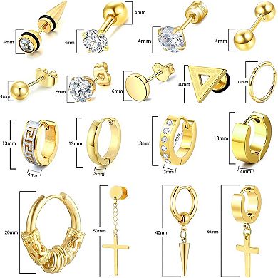 ZUQIETA 17-Pair Men‘s Earring Kit - Stainless Steel