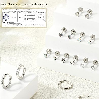 ZUQIETA Flat Back Earring Stack Set - Small Studs & Hoops for Cartilage