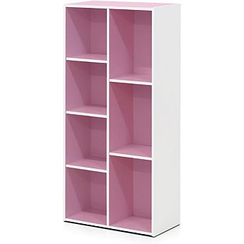 ZUQIETA 7-Cube Pink & White Bookshelf - Modern Storage Bookcase for Bedroom & Home Office