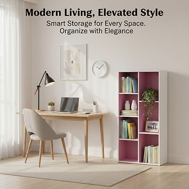 ZUQIETA 7-Cube Pink & White Bookshelf - Modern Storage Bookcase for Bedroom & Home Office
