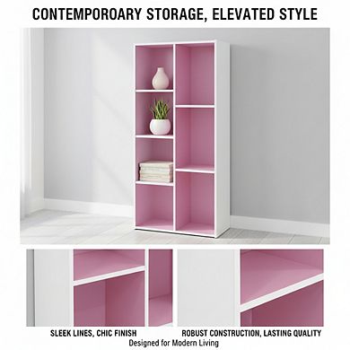 ZUQIETA 7-Cube Pink & White Bookshelf - Modern Storage Bookcase for Bedroom & Home Office