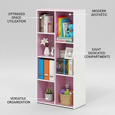 ZUQIETA 7-Cube Pink & White Bookshelf - Modern Storage Bookcase for Bedroom & Home Office