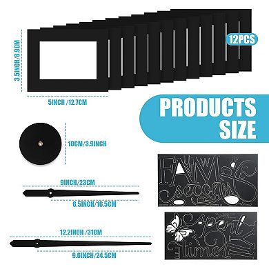 DIY Wall Clock with 5" Black Frames, Modern Family Quote Stickers for Home Decor