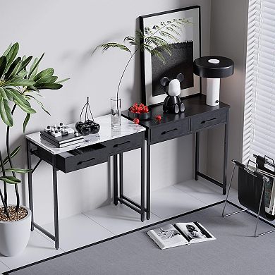 32" Small Desk with 2 Fabric Drawers: Perfect for Bedroom, Study, Home Office