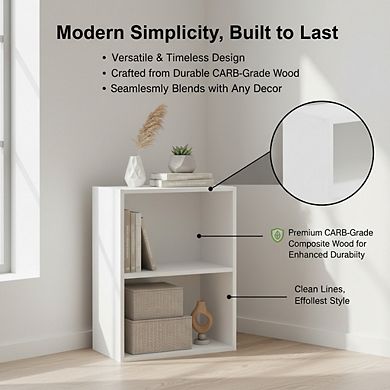 ZUQIETA Classic 2-Tier Bookcase - Versatile Storage Shelf in Clean White Finish