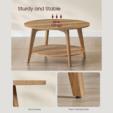 Round Coffee Table 2-Tier Honey Brown 31.5 Dia. x 17.7 H Easy Assembly
