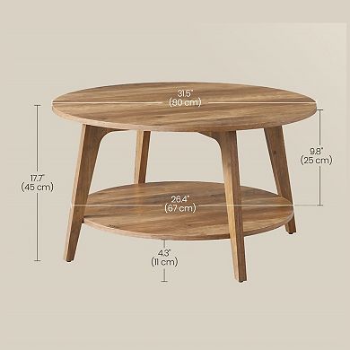 Round Coffee Table 2-Tier Honey Brown 31.5 Dia. x 17.7 H Easy Assembly