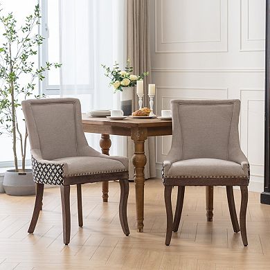 Merax Modern Mid Century High Back Dining Chair Thick Fabric Upholstery with Decorative Rivets