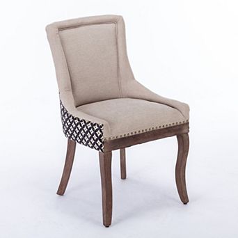 Merax Modern Mid Century High Back Dining Chair Thick Fabric Upholstery with Decorative Rivets