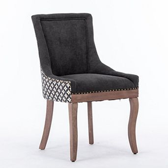 Merax Modern Mid Century High Back Dining Chair Thick Fabric Upholstery with Decorative Rivets