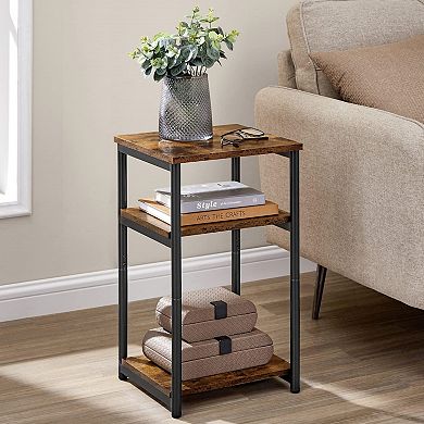 Small Space End Table: 3-Tier Rustic Brown & Black Industrial Style for Living Room, Bedroom, Office