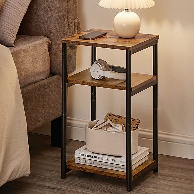 Small Space End Table: 3-Tier Rustic Brown & Black Industrial Style for Living Room, Bedroom, Office