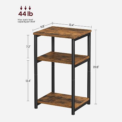 Small Space End Table: 3-Tier Rustic Brown & Black Industrial Style for Living Room, Bedroom, Office
