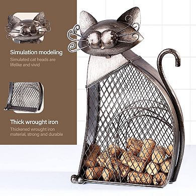 Metal Cat Cork Holder: Decorative Wine Rack for Home