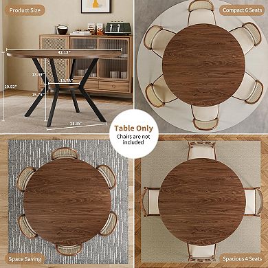 42" Round Dining Table for 4: Farmhouse Style, Storage, Space-Saving, Rustic Wood, Metal Legs