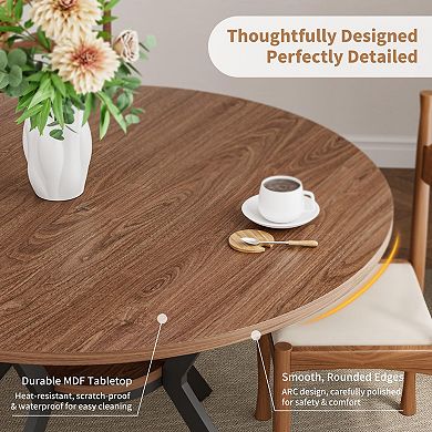 42" Round Dining Table for 4: Farmhouse Style, Storage, Space-Saving, Rustic Wood, Metal Legs