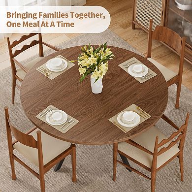 42" Round Dining Table for 4: Farmhouse Style, Storage, Space-Saving, Rustic Wood, Metal Legs