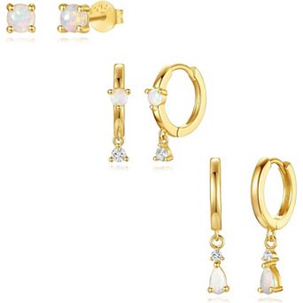 ZUQIETA Hypoallergenic Earring Set - S925 Silver Sun, Opal & Blue Hoops for Sensitive Ears