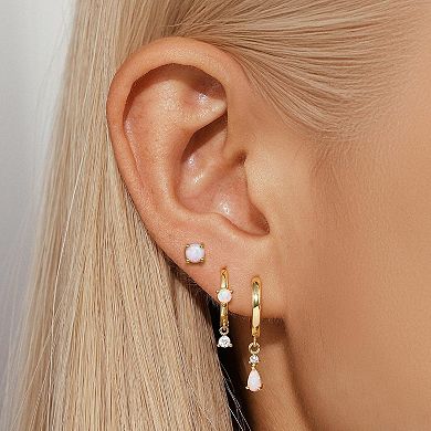 ZUQIETA Hypoallergenic Earring Set - S925 Silver Sun, Opal & Blue Hoops for Sensitive Ears