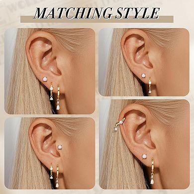 ZUQIETA Hypoallergenic Earring Set - S925 Silver Sun, Opal & Blue Hoops for Sensitive Ears