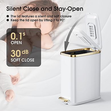 5L Stainless Steel Step Pedal Trash Can with Soft Close Lid for Bathroom, Bedroom, Office