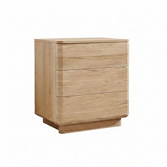ZUQIETA Modern Nightstand with Charging Station - 3-Drawer Bedside Table, Natural Oak