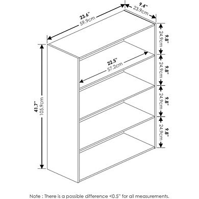 ZUQIETA Minimalist 4-Tier Bookshelf - Open Storage Bookcase, White, 23.6"W x 41.7"H