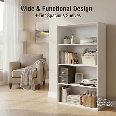 ZUQIETA Minimalist 4-Tier Bookshelf - Open Storage Bookcase, White, 23.6"W x 41.7"H