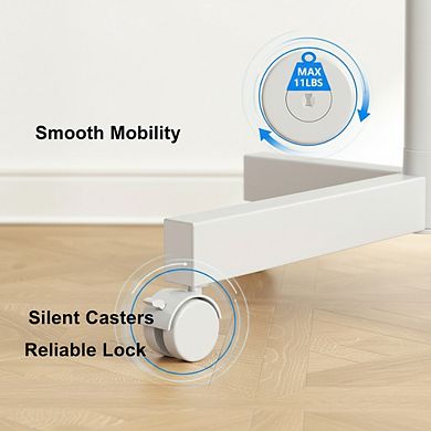 ZUQIETA Silent Rolling TV Stand - Adjustable Tilt & Shelf for 23-60” TVs, White Mobile Cart