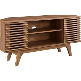ZUQIETA Mid-Century Low Profile Corner TV Stand, Walnut, 15"x46"x23"