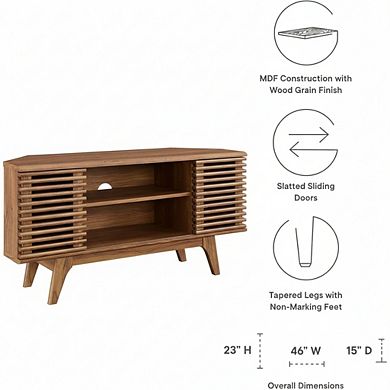 ZUQIETA Mid-Century Low Profile Corner TV Stand, Walnut, 15"x46"x23"