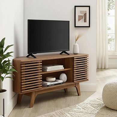 ZUQIETA Mid-Century Low Profile Corner TV Stand, Walnut, 15"x46"x23"