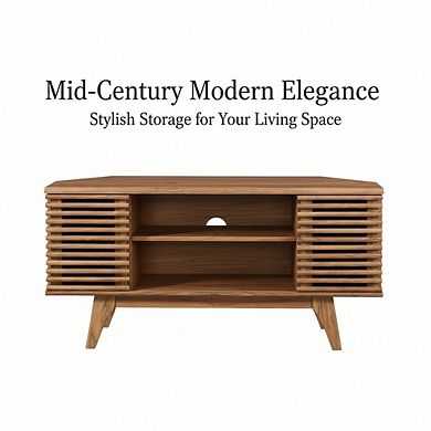 ZUQIETA Mid-Century Low Profile Corner TV Stand, Walnut, 15"x46"x23"