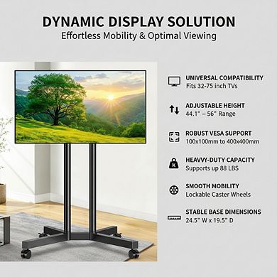 ZUQIETA Upgraded Silent TV Cart - Mobile Stand for 32-70” TVs, Height Adjustable